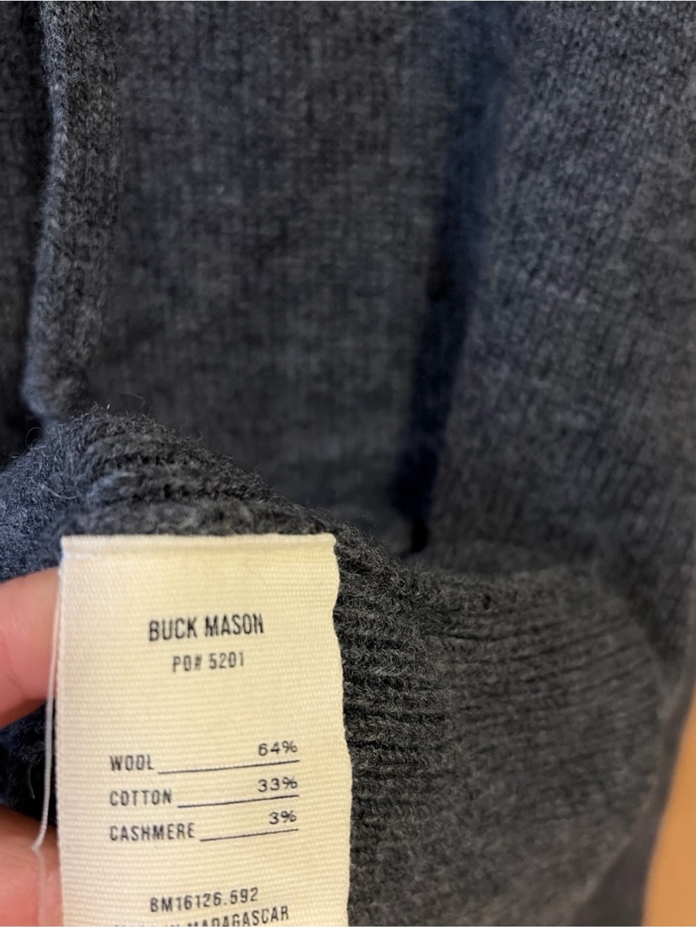 Buck Mason Wool Cashmere Blend Charcoal Loopback Hoodie Sweatshirt XL Luxury - Picture 10 of 11